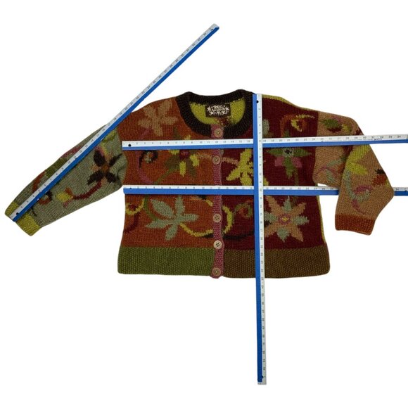 Tara Handknits Handspun Wool Cardigan Sweater L Floral Chunky Button Up Hippie - Picture 6 of 13